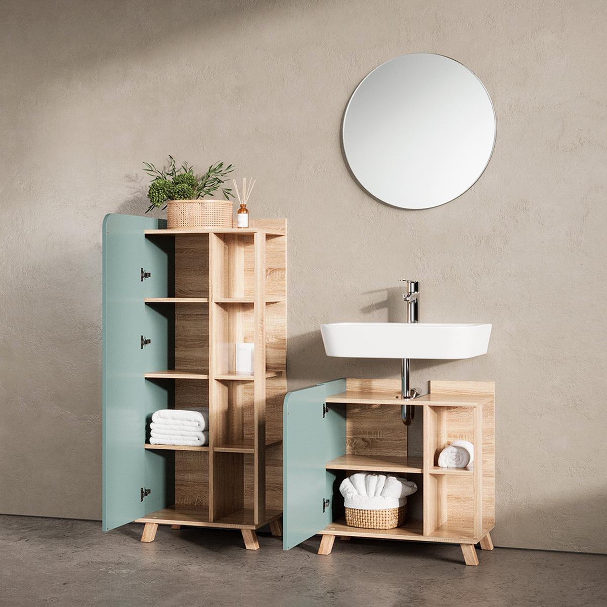 WASCHBECKENUNTERSCHRANK Marano Blau-Grau 60 x 65 cm mit Tür und offenen Fächern - Blaugrau, Holzwerkstoff (60/65/35cm) - Livinity®