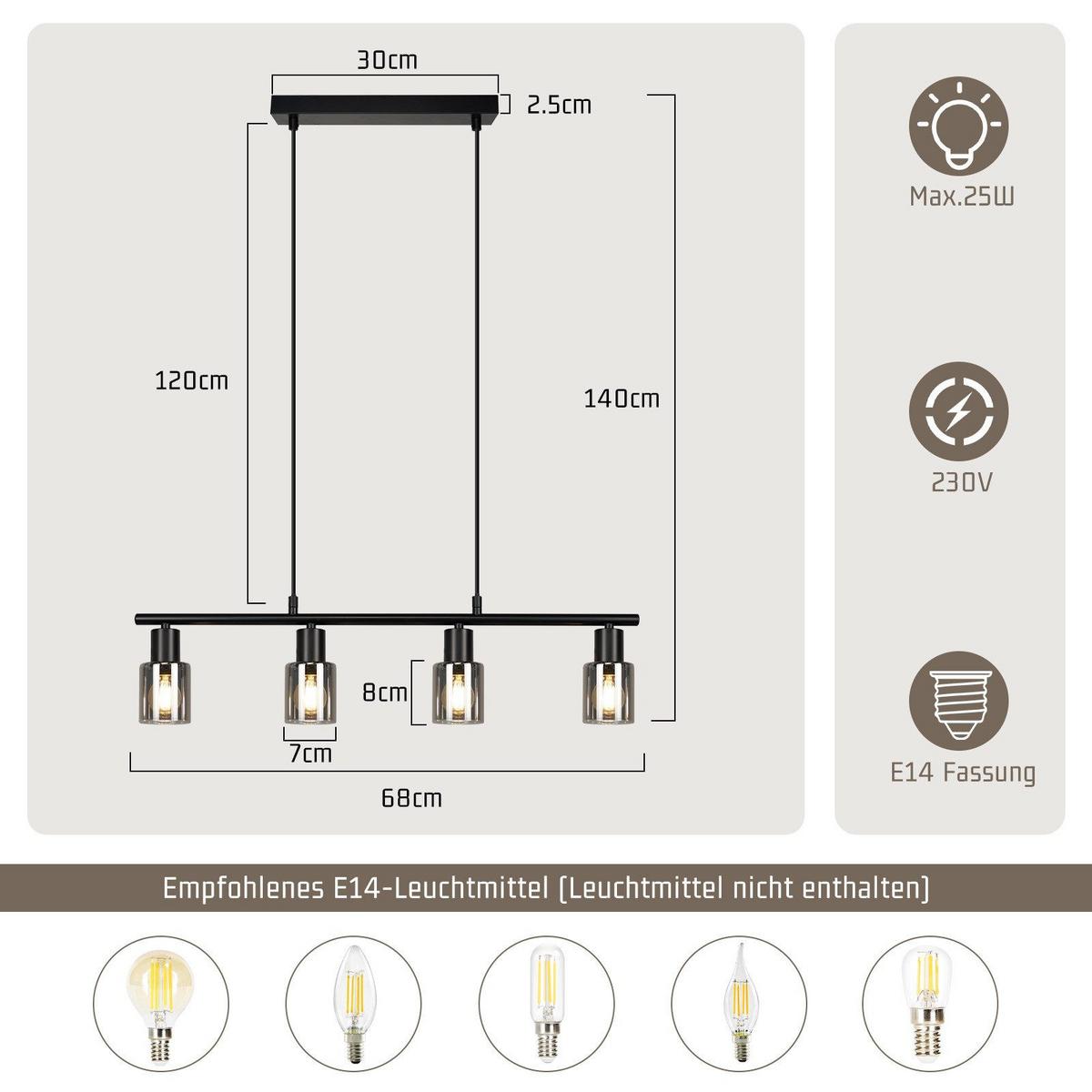PENDELLEUCHTE Martinetto 30/6/140 cm - Schwarz, Metall (6/30/140cm) - Nettlife