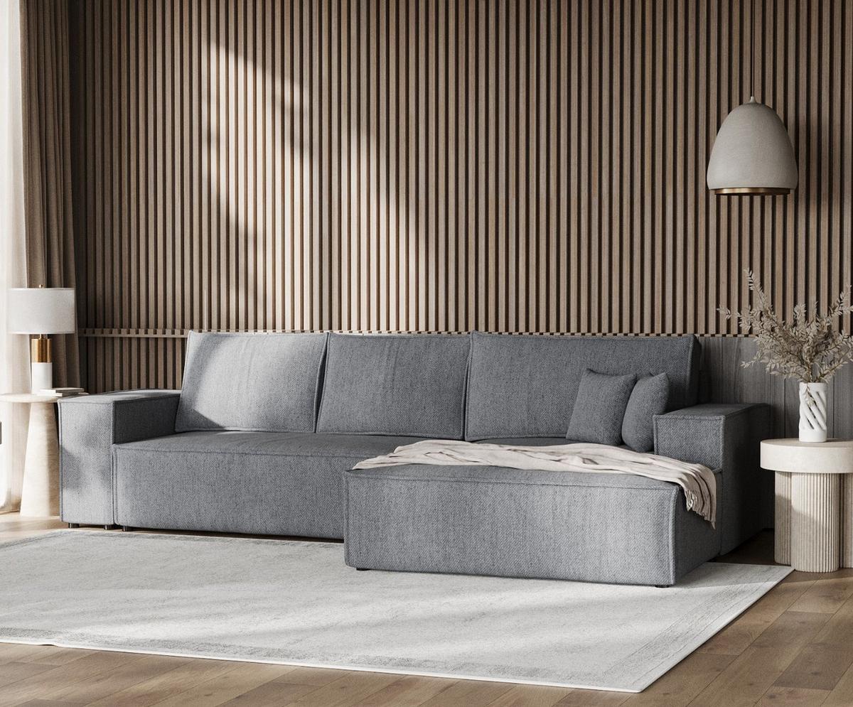ECKSOFA TAURI mit Schlaffunktion Grau im Neve Stoff - Schwarz/Grau, Holz/Holzwerkstoff (294/185cm) - AltaBeds