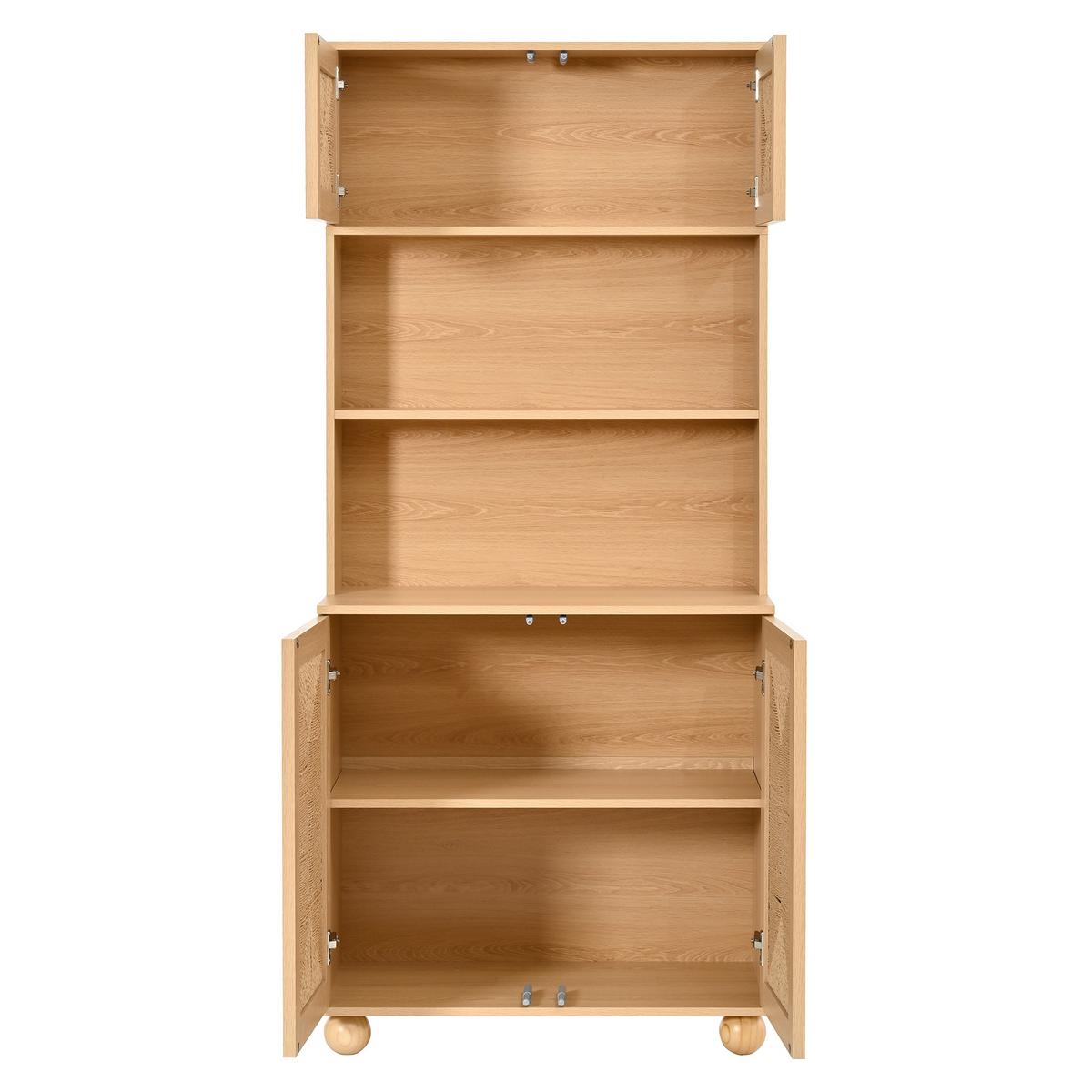 KÜCHENSCHRANK Hochschrank Natur mit Geflecht-Türen & offenen Fächern 80x180cm - Naturfarben, Holzwerkstoff (80/180/40cm) - Urban Meuble