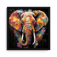 POSTER MIT RAHMENGERAHMTES BILD Elefant - Graffiti - Schwarz - Tiere - Farben 40x40 cm - Schwarz, Papier (40/40cm) - MuchoWow