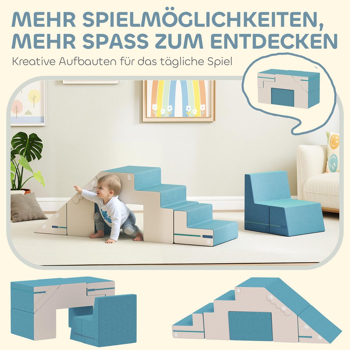 KINDER Schaumstoff Bausteine 2er Set Bausteinset mit Samtoptik Beige+Blau - Beige, Textil (39/131cm) - AIYAPLAY