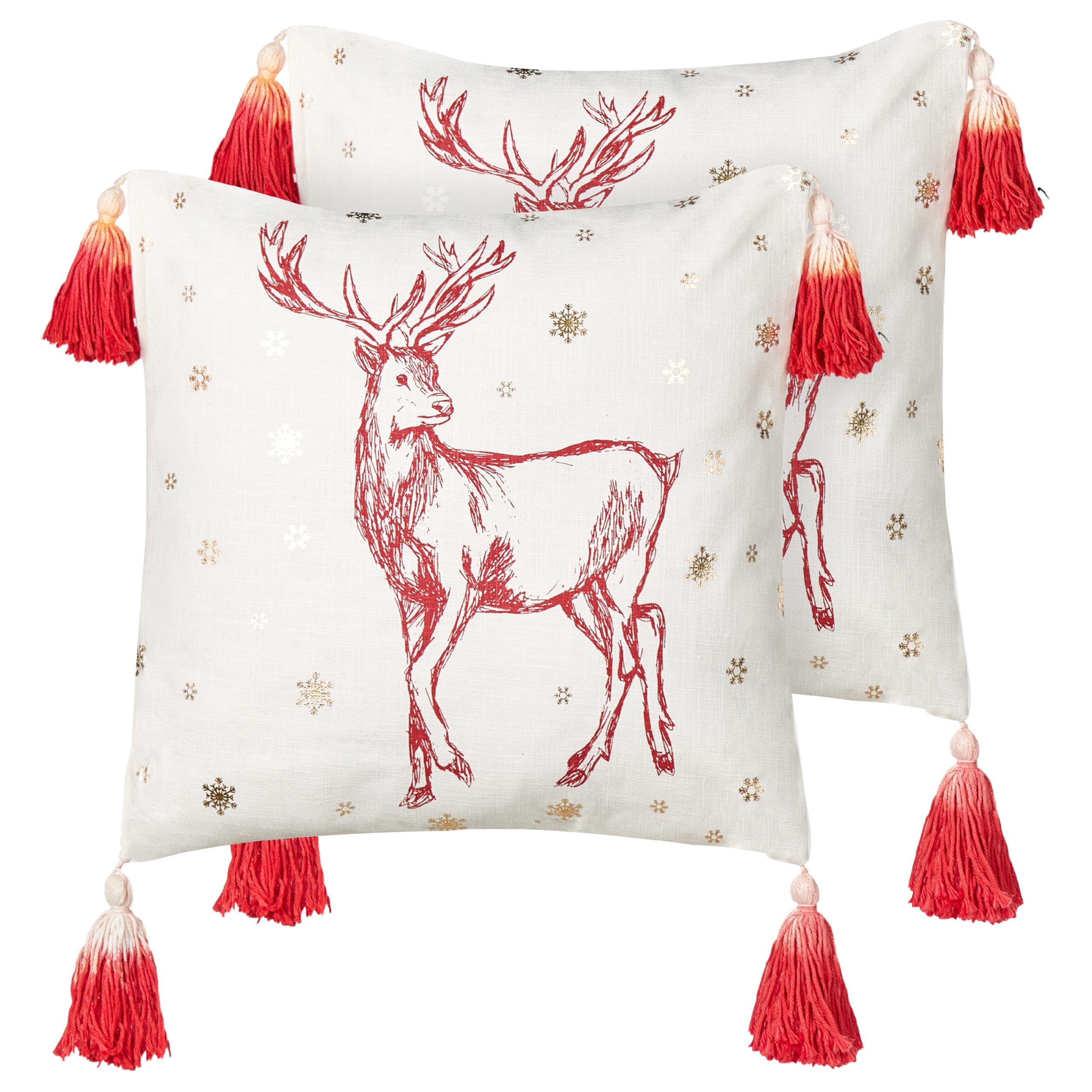 DEKOKISSEN 2er-Set Cremeweiß 45/45 cm Vallota - Rot/Goldfarben, Naturmaterialien (45/45cm) - Beliani