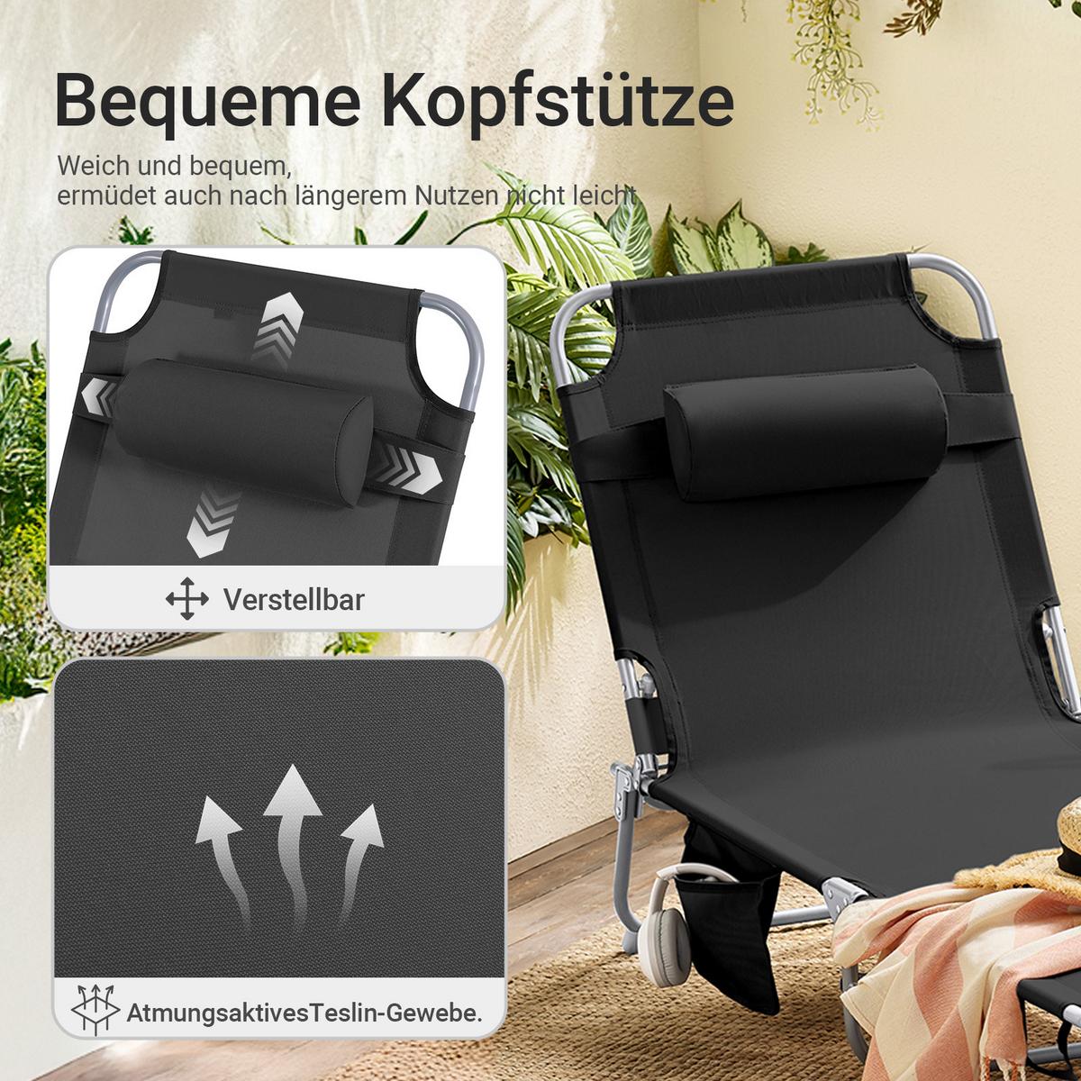 SONNENLIEGE 2er Set Schwarz - Schwarz, Textil/Metall (195/58/63cm) - SoBuy