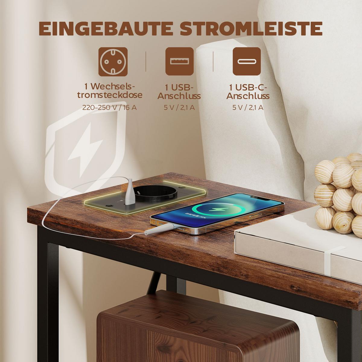BEISTELLTISCH mit Schubladen Rustikalbraun 20/40/63 cm - Schwarz/Braun, Metall (40/20/63cm) - HOMCOM