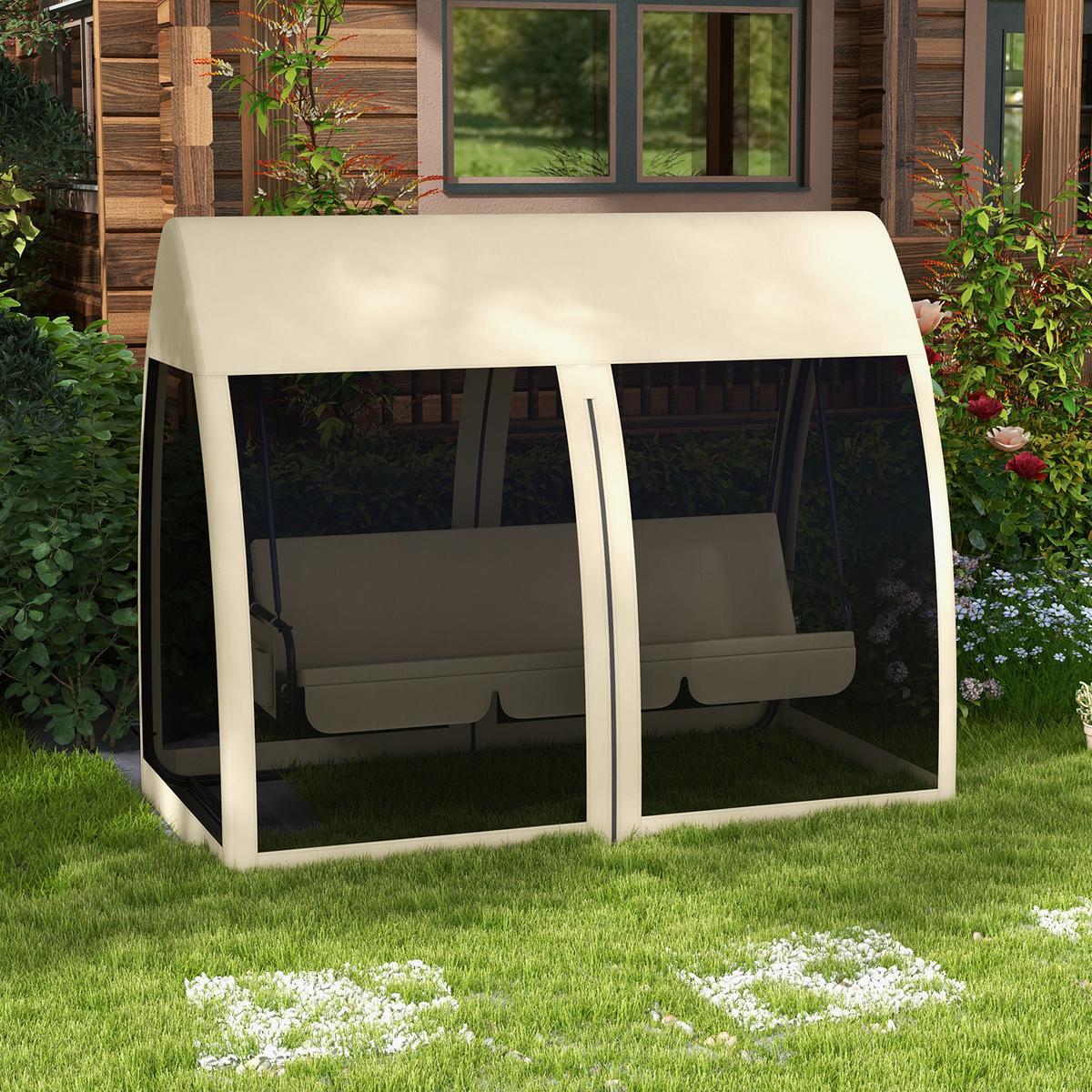 HOLLYWOODSCHAUKEL mit Liegefunktion 3-Sitzer - Beige, Metall (140/197/240cm) - Outsunny