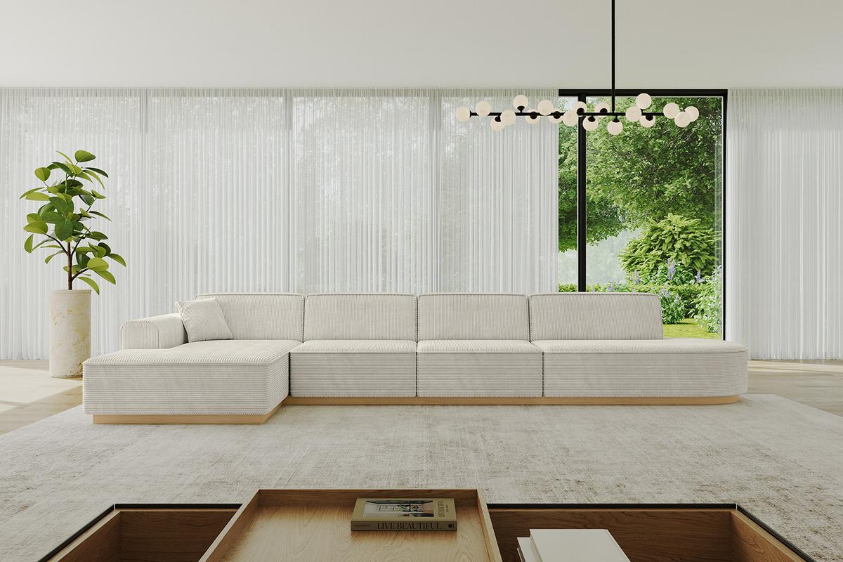 ECKSOFA Ottomane Links IREA-L3-v2 - 412x165x80 cm Creme - Ecru/Creme, Holzwerkstoff/Textil (412/165cm) - ALTDECOR