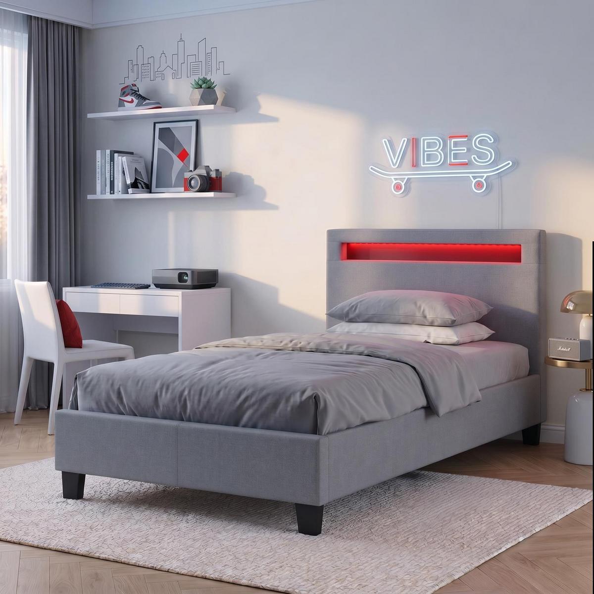 POLSTERBETT MIT LED HIMALAYA 90X200 CM - Grau, Textil (90/200cm) - CARO-Möbel