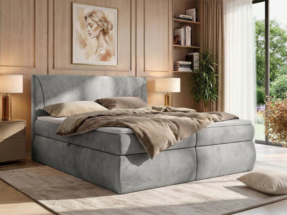 BOXBETT TARENZA 180/200 - Beige Velvet - Topper T25 - H3 - Hellgrau/Schwarz, Kunststoff/Textil (140/200cm) - MKS