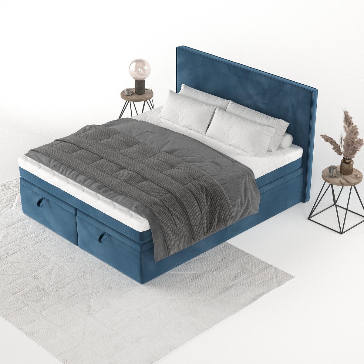 BOXBETT Zalla 200/200 cm Dunkelblau im Kronos Stoff - Schwarz/Dunkelblau, Holz/Holzwerkstoff (200/200cm) - AltaBeds