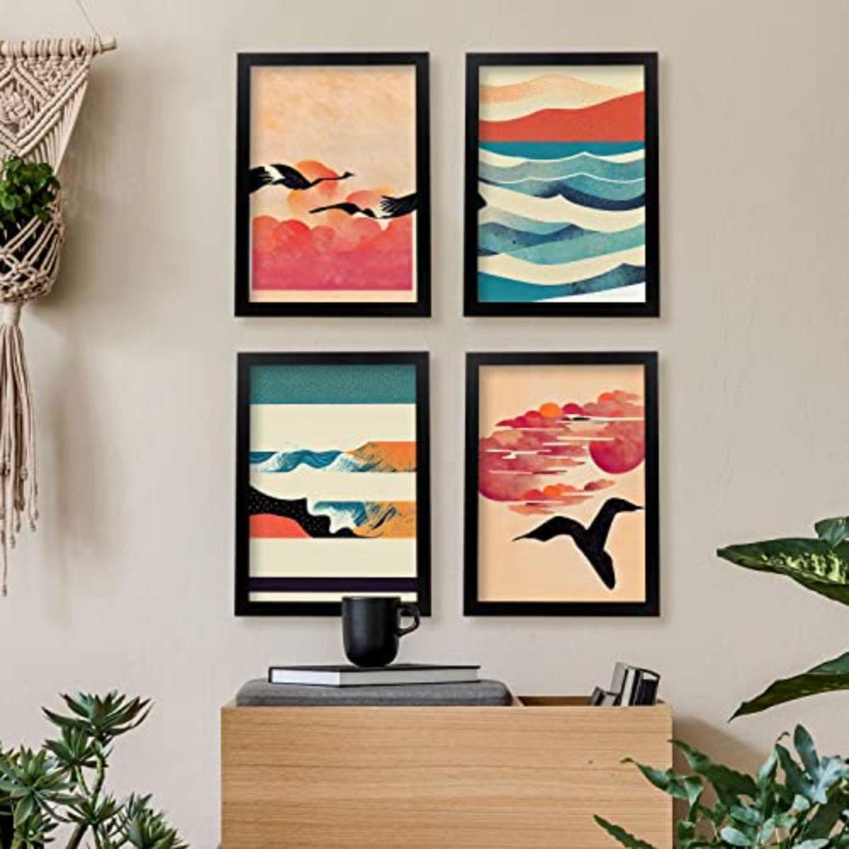 POSTER Set mit 4 Vogel im Abstrakt Moderne Galaxien A3 Rahmenlos - Klar, Papier (29.7/3cm) - Nacnic