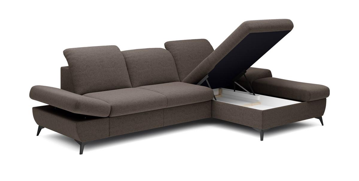 ECKSOFA FELICE R-S Braun Geflochtener Stoff mit Schlaffunktion - Braun, Holz (284/166cm) - MASSENO