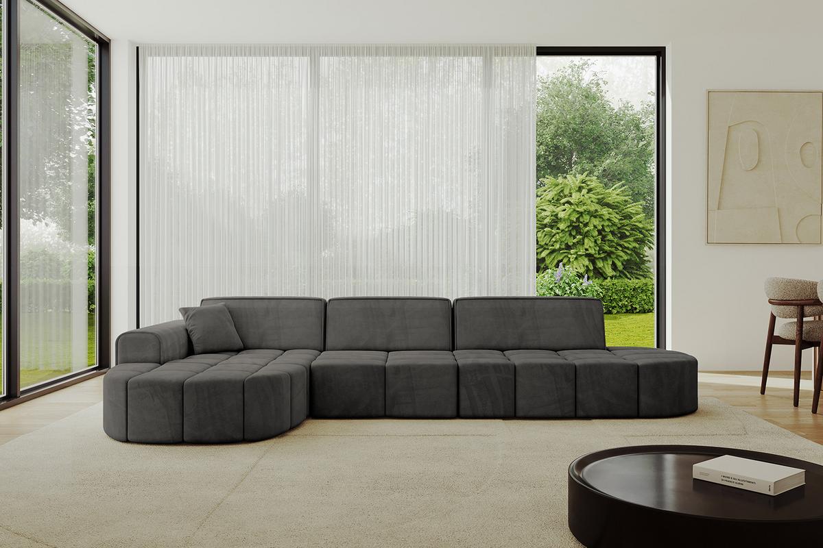 ECKSOFA Ottomane Links LIVO-L2 - 337x173x79,5 cm Dunkelgrau - Dunkelgrau, Holzwerkstoff/Textil (337/173cm) - ALTDECOR