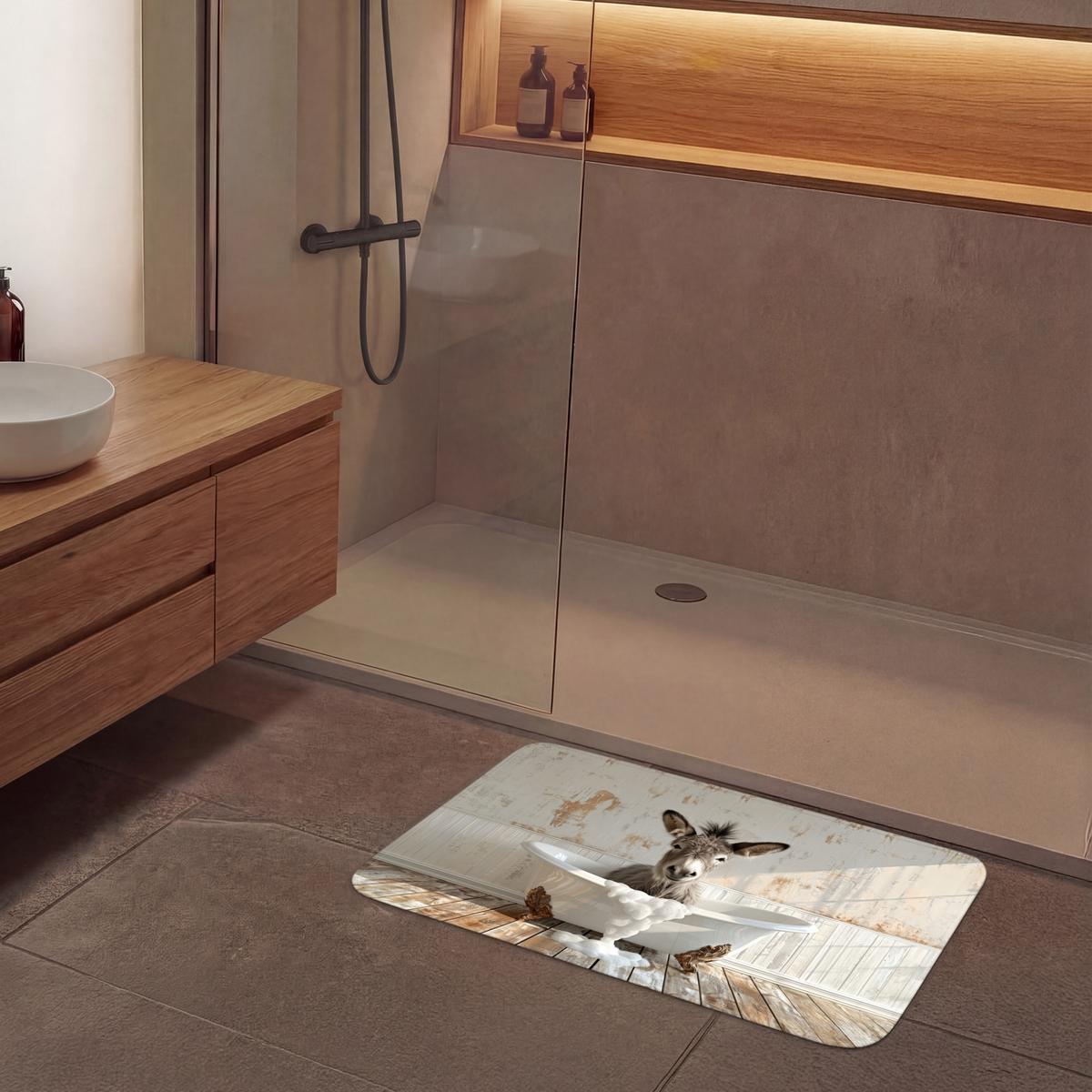 BADEMATTE Esel - Tiere - Badewanne - Schaumstoff 90x60 cm - Creme, Textil (90/60cm) - OnlyWow