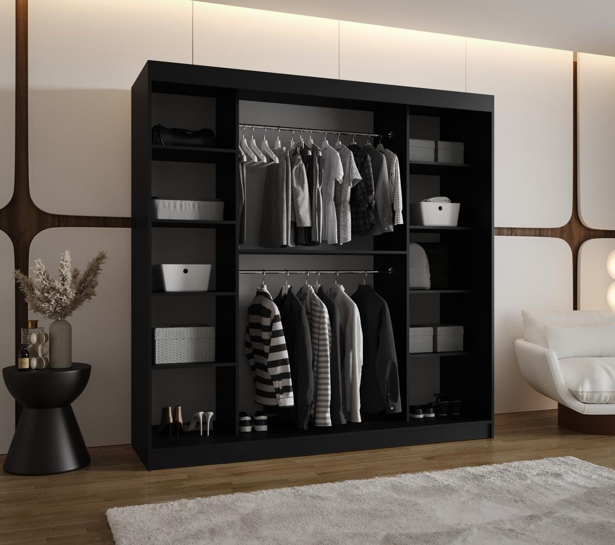 SCHIEBETÜRENSCHRANK mit Spiegel LUCY 200/200/62 2-türig - Silberfarben/Schwarz, Holz (200/200/62cm) - MÖBEL KRYSPOL