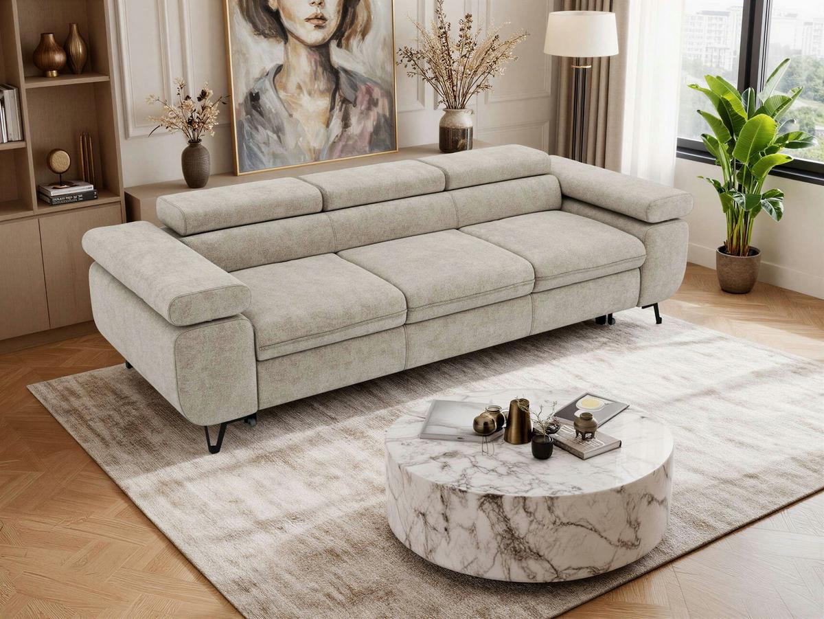 3-SITZER SOFA PETER mit Schlaffunktion - Greige Stukture - Greige/Schwarz, Textil/Metall (262/76/99cm) - MKS