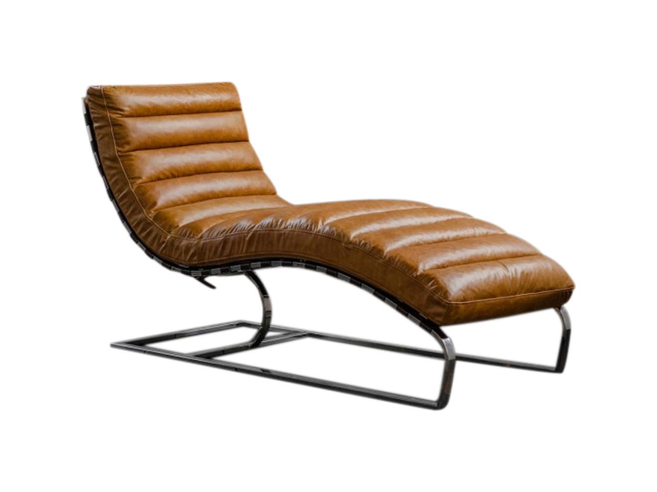 RELAXLIEGE SIRY Braun Leder - Silberfarben/Braun, Leder/Metall (61/88/150cm) - KAWOLA