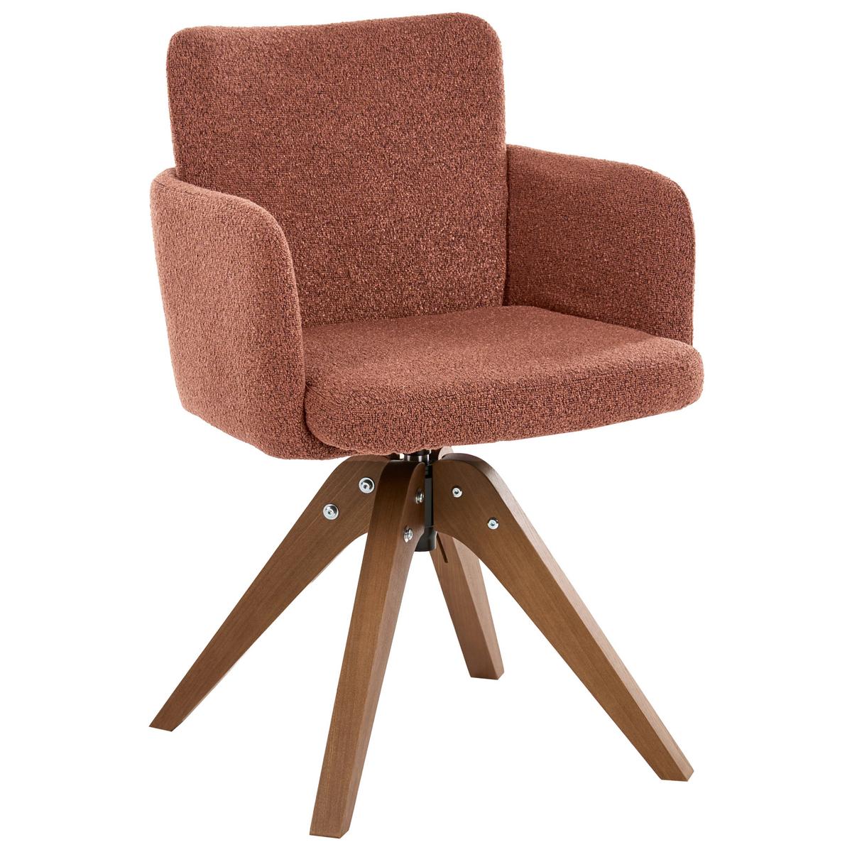 ESSZIMMERSTUHL 2er Set drehbar Bouclé Orange Evelyn - Orange/Braun, Holz/Textil (64/80/64cm) - Beliani