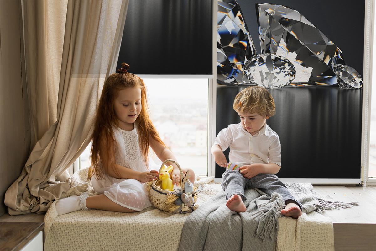 INNENROLLO - Fensterrollo - Rollo - 90x180 cm - Diamanten - Schwarz, Kunststoff (90/180/0.5cm) - TULUP