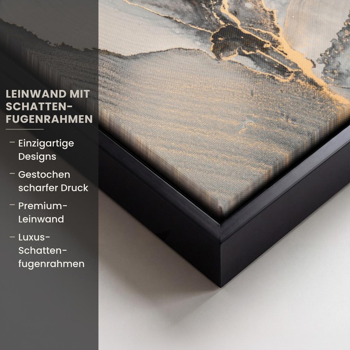 LEINWAND Bilder mit Rahmen - Grau - Luxus - Gold - Marmor - 70x100 - Dunkelgrau, Textil (70/100cm) - MuchoWow