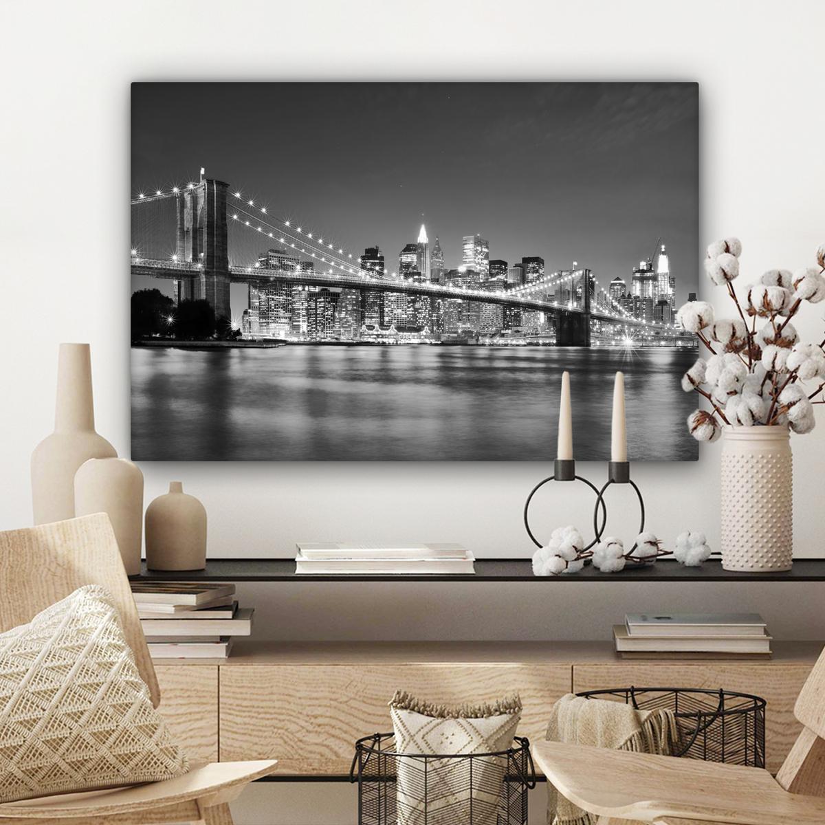 LEINWANDBILD New York - Brücke - Brooklyn - Schwarz und weiß - Architektur Gemälde 60x40 cm - Schwarz, Textil (60/40cm) - MuchoWow