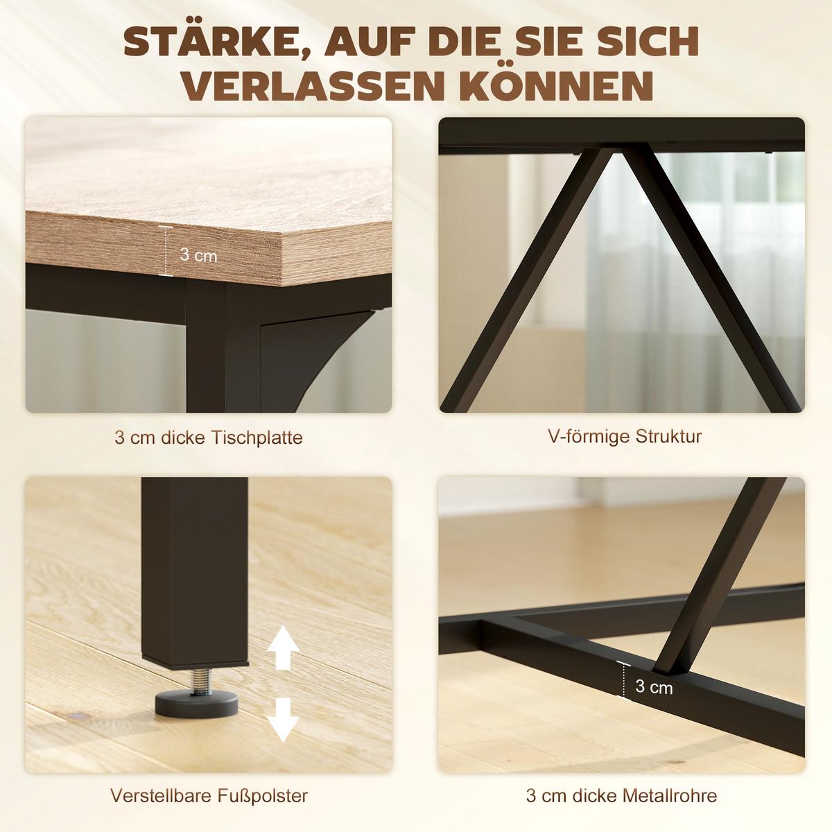 ESSTISCH aus Spanplatte 180/80/76 cm Naturholz - Schwarz/Naturfarben, Holzwerkstoff (180/80/75.5cm) - HOMCOM