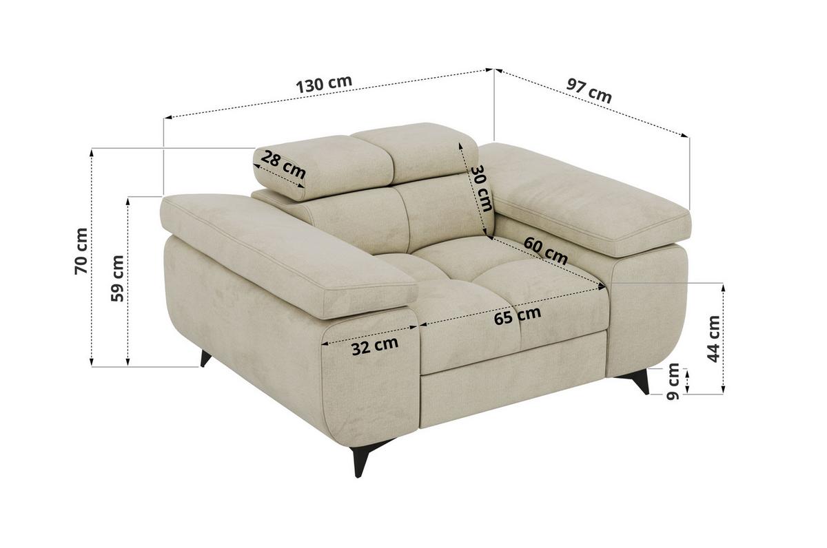 SESSEL NIDELLO - Beige Velvet - Beige/Schwarz, Textil/Metall (130/70/97cm) - MKS