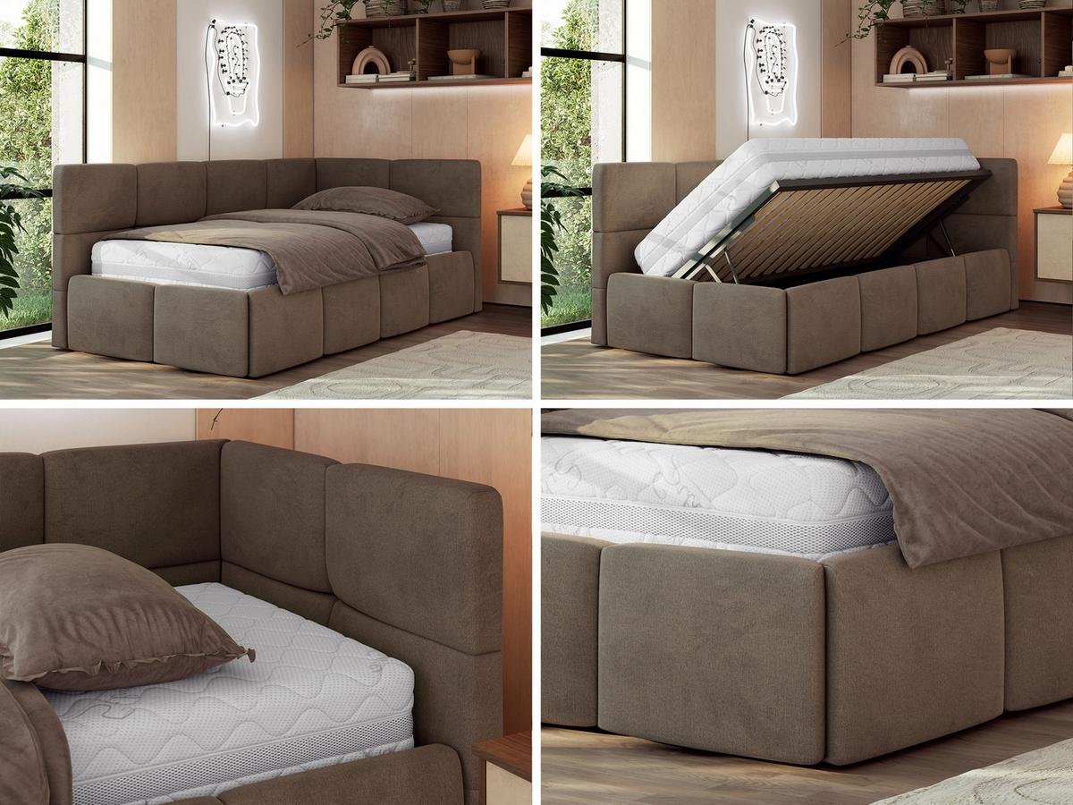JUGENDBETT ARVO 90/200 - Braun Velvet - Foam-Matratze - Rechts Seite - Braun, Textil (90/200cm) - MKS