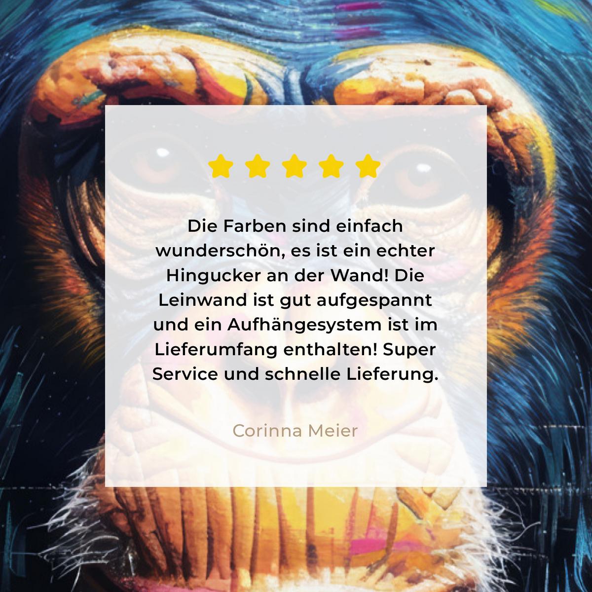 LEINWANDBILD Graffiti - Schimpanse - Straßenkunst - Kopfhörer - Affe Wanddeko Schlafzimmer 60x90 cm - Blau, Textil (60/90cm) - MuchoWow