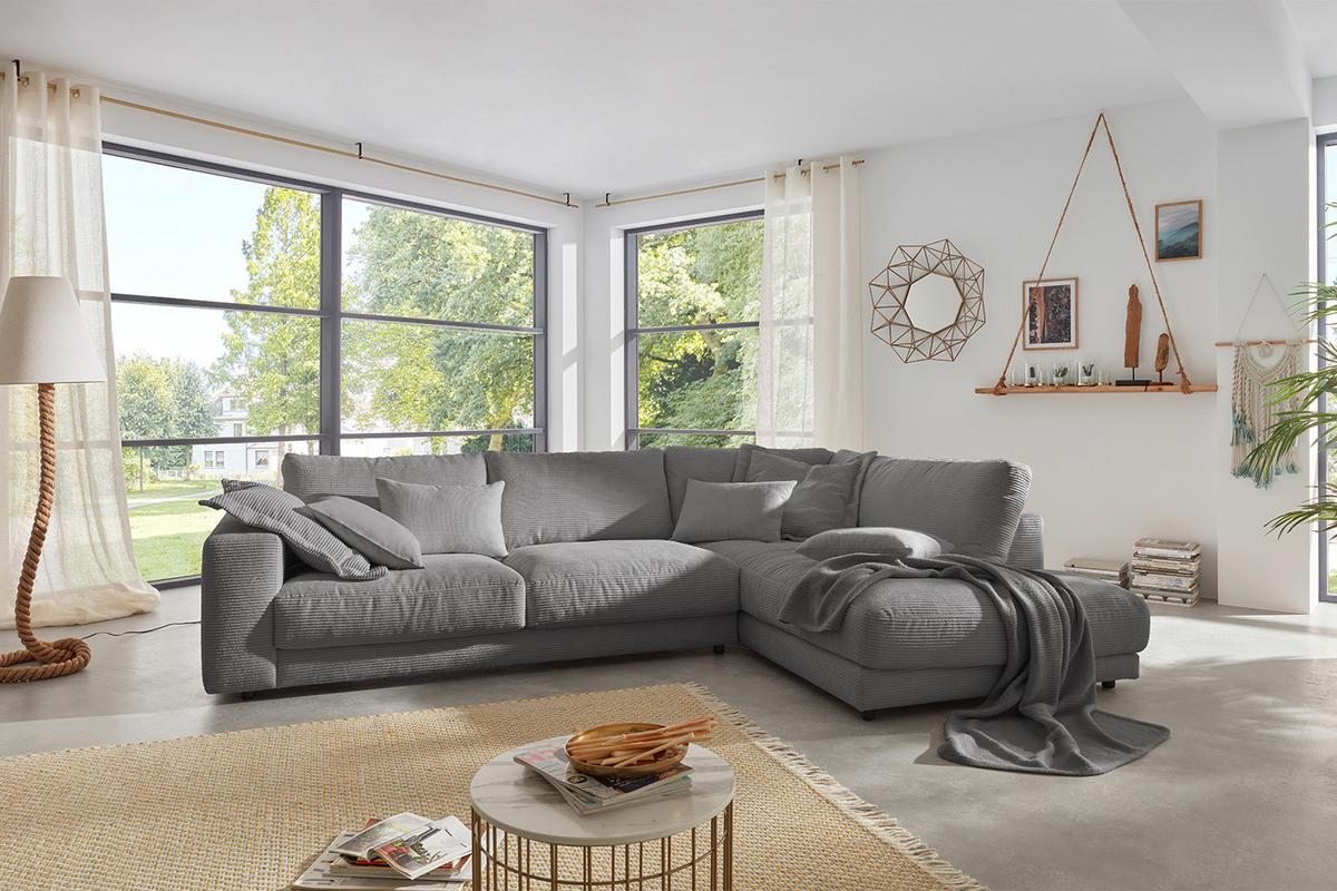 ECKSOFA MADELINE Grau Cord - Schwarz/Grau, Kunststoff/Textil (325/224cm) - KAWOLA