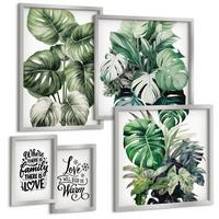 BILDER SET 5er Set - 50x50 cm & 20x30 cm & 40x60 cm Silberner Rahmen - Gemalte Abstraktionen der Natur - Silberfarben, Kunststoff (40/60cm) - TULUP