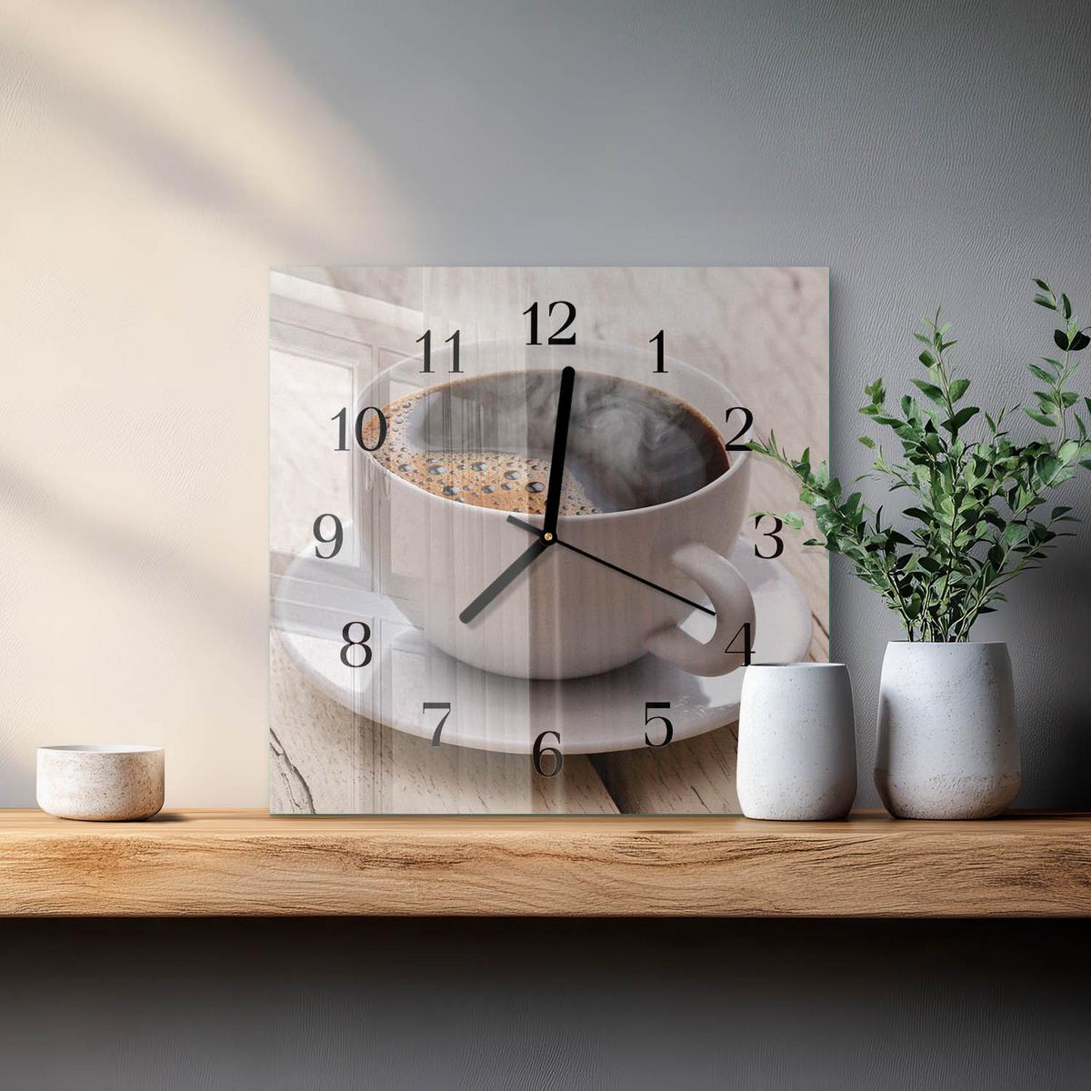 WANDUHR aus Glas 30x30 cm - Kaffee - Braun, Glas (30/30/0.4cm) - TULUP