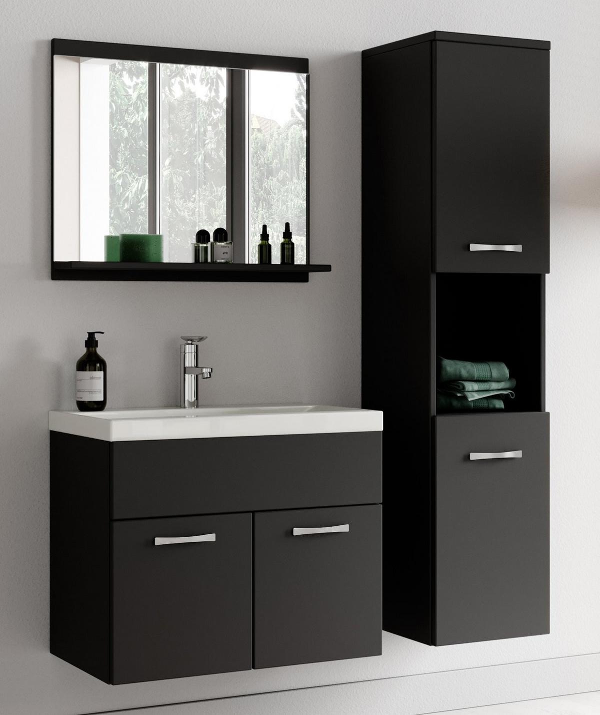 BADMÖBEL-SET Montreal 4 Teile Schwarz Matt - 60 x 35 x 51 cm - Chromfarben/Schwarz, Holz/Metall (60/51/35cm) - Badplaats
