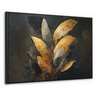 LEINWAND Bilder mit Rahmen - Golden Leaf Komposition - Botanical Luxury - 140x90 - Goldfarben, Textil (140/90cm) - MuchoWow