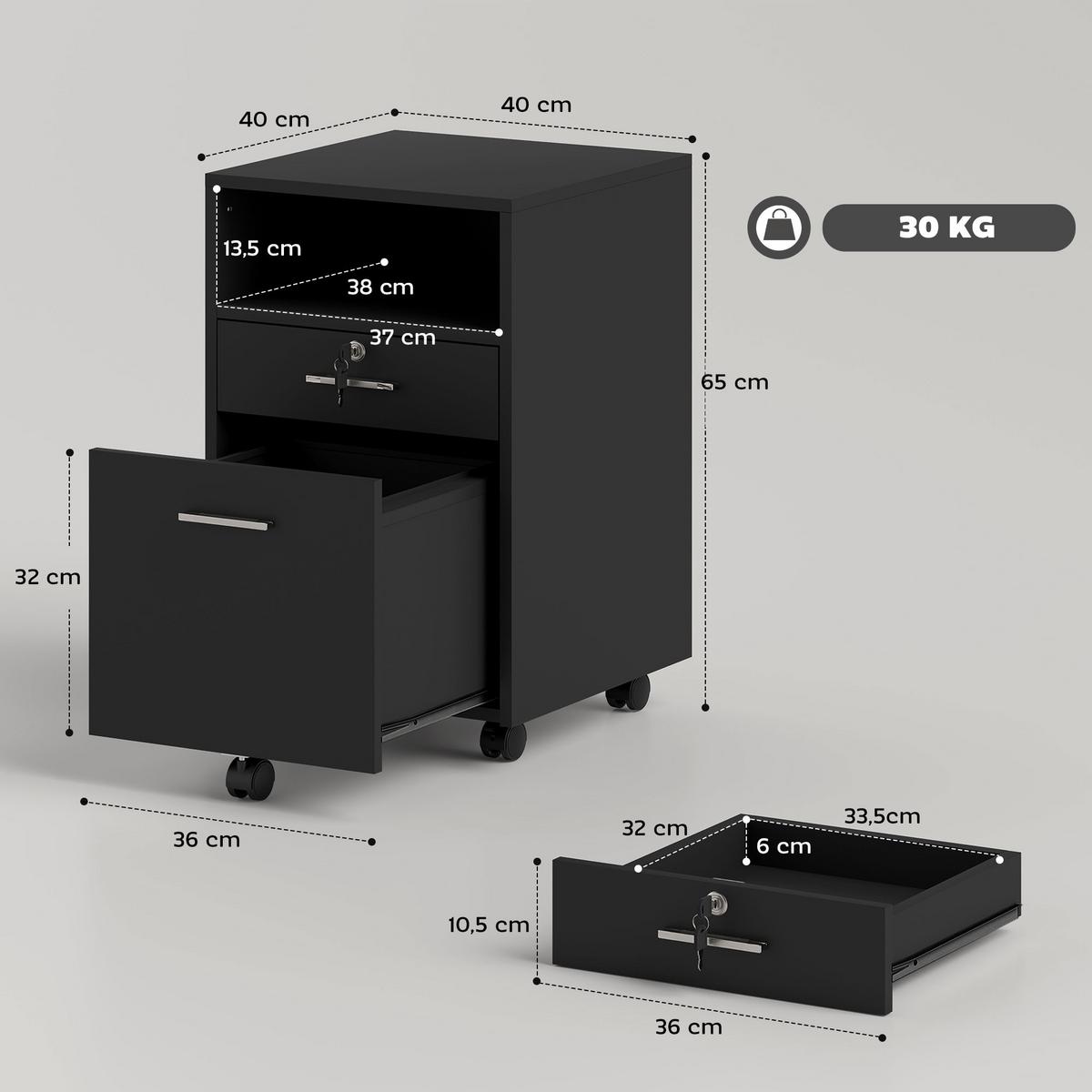 AKTENSCHRANK Spanplatte Schwarz - Schwarz, Holzwerkstoff/Metall (40/65/40cm) - Vinsetto