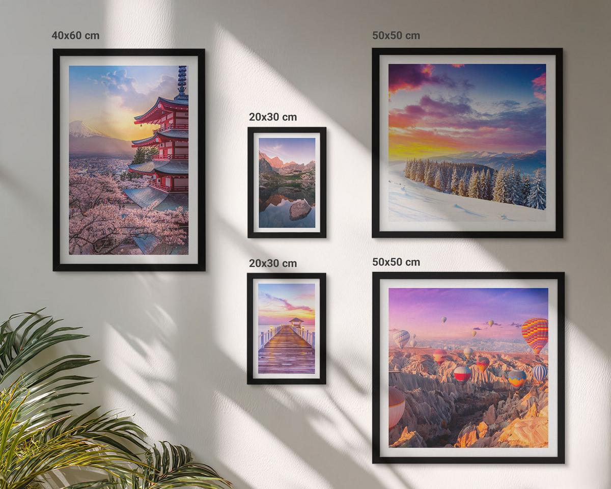 BILDER SET 5er Set - 50x50 cm & 20x30 cm & 40x60 cm Schwarzer Rahmen - Romantische Himmelslandschaften - Schwarz, Kunststoff (40/60cm) - TULUP