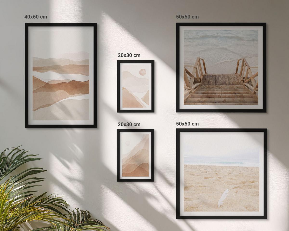 BILDER SET 5er Set - 50x50 cm & 20x30 cm & 40x60 cm Schwarzer Rahmen - Abstrakte braune Landschaften - Schwarz, Kunststoff (40/60cm) - TULUP