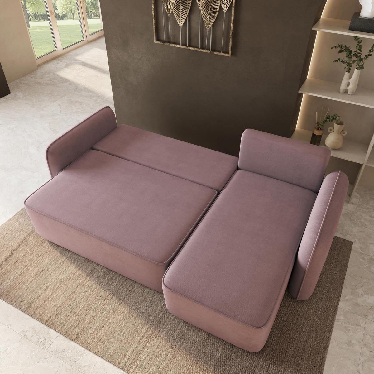ECKSOFA DOLVER Rosa Plüsch-Stoff mit Schlaffunktion - Rosa, Holz (238/156cm) - MASSENO