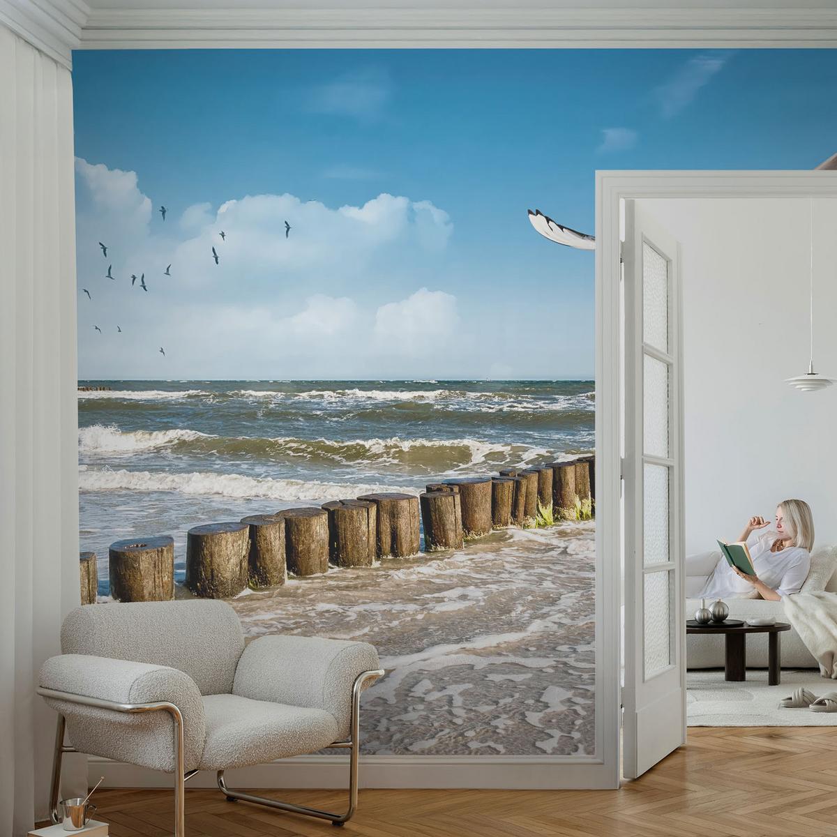 FOTOTAPETE 152x104 cm - Küstenlandschaft - Blau, Textil (152/104cm) - Wallfluent