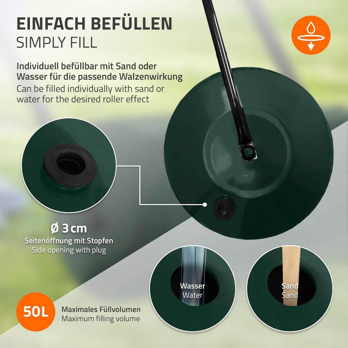 RASENWALZE befüllbar 50 Liter Grün aus Stahl - Grün, Metall (60/112/31.5cm) - ECD-Germany