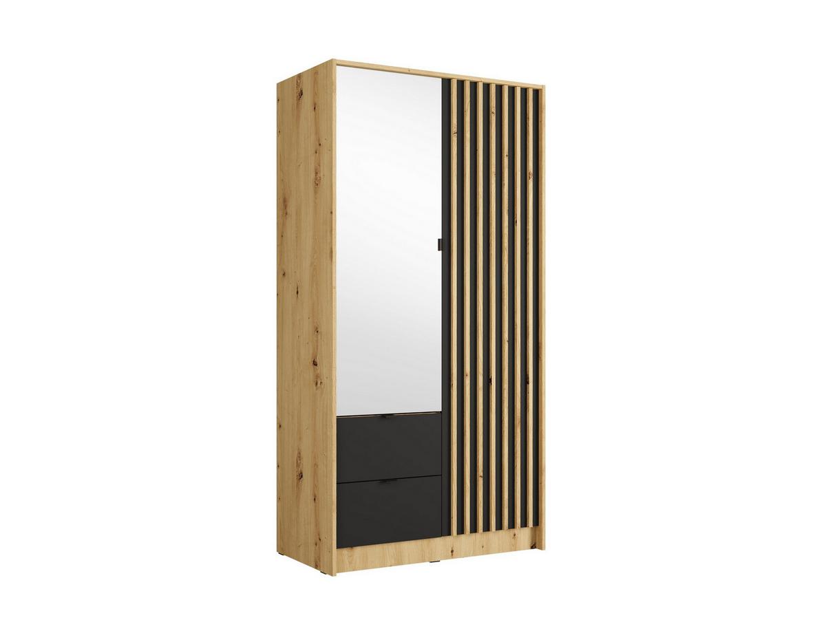 DREHTÜRENSCHRANK SATREN 101,7/200,5/54,5cm 2-türig mit Spiegel Eiche Artisan - Schwarz/Eiche Artisan, Holzwerkstoff (101.7/200.5/54.5cm) - MASSENO