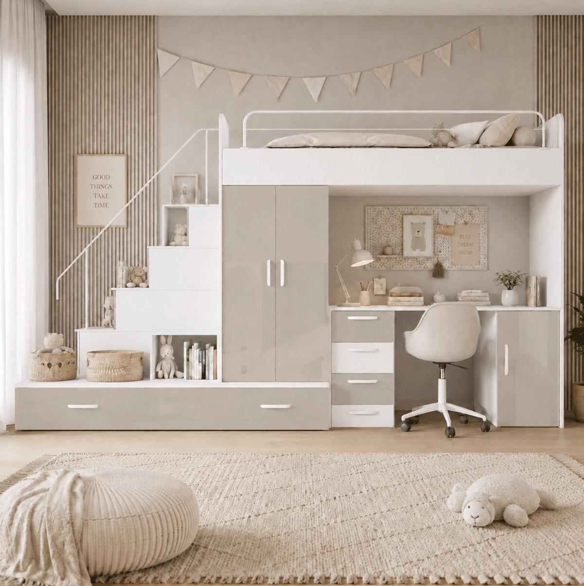 WEISSES Kinderset RAJ 5, Hochglanz - Beige/Weiß, Holzwerkstoff (320/180/86cm) - Lookway