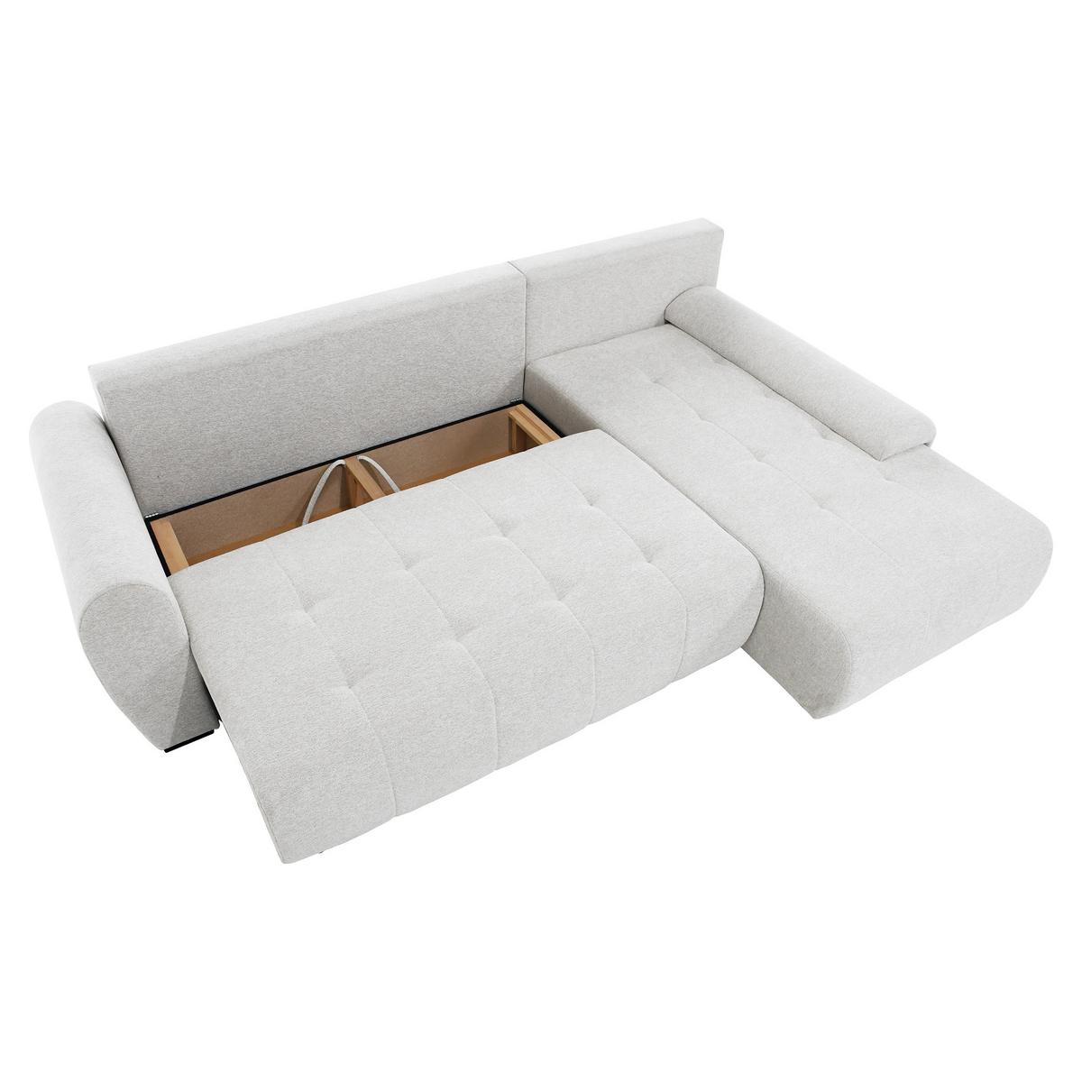 ECKSCHLAFSOFA Dallas mit Bettkasten, 255 cm, Creme, rechts, Velour-Stoff - Beige, Textil (255/175cm) - Beautysofa