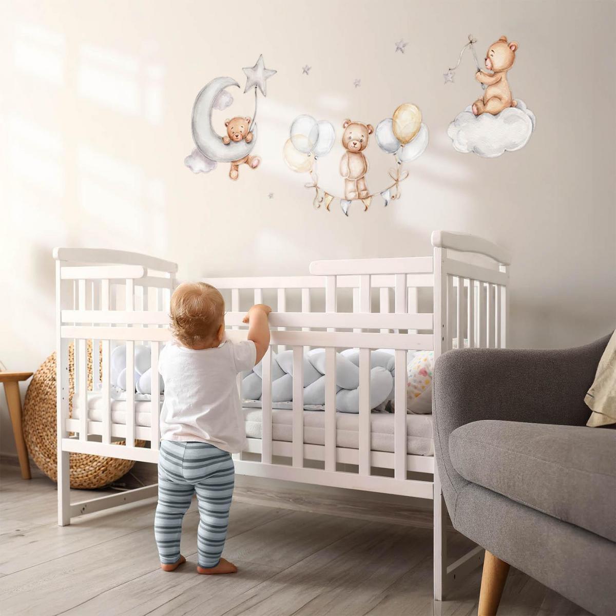 WANDAUFKLEBER 100x146cm - Teddybären und Ballons am Himmel - Multicolor, Kunststoff (100/146/0.1cm) - Wallfluent