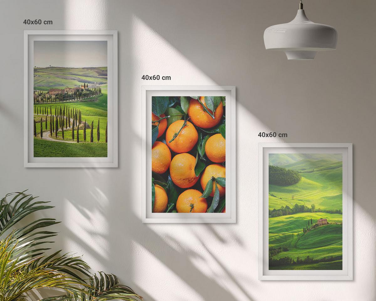 BILDER SET 3er Set - 40x60 cm Weißer Rahmen - Italienische Landschaft mit Orangen - Weiß, Kunststoff (40/60cm) - TULUP