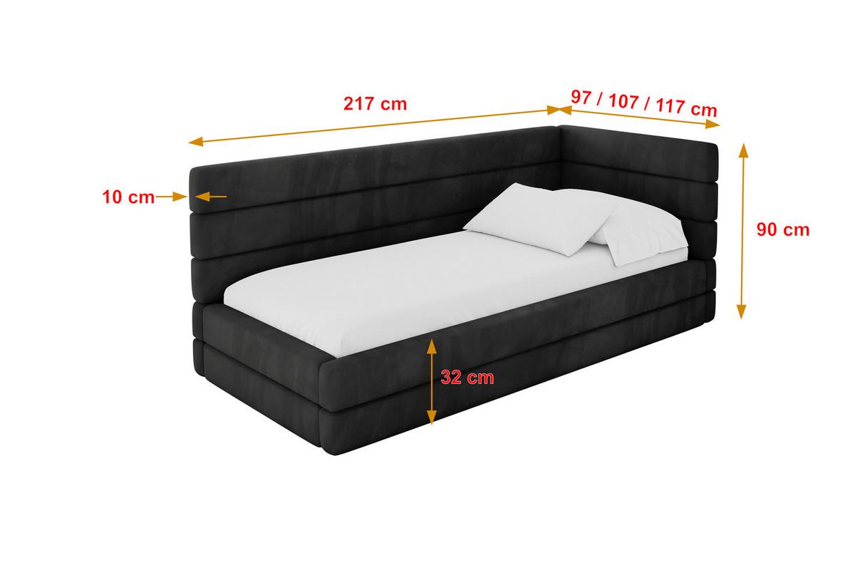 EINZELLBETT Jugendbett mit Bettkasten und Matratze H3/H4, Links - BEMY 80x200 Schwarz - Schwarz, Holzwerkstoff/Textil (80/200cm) - ALTDECOR