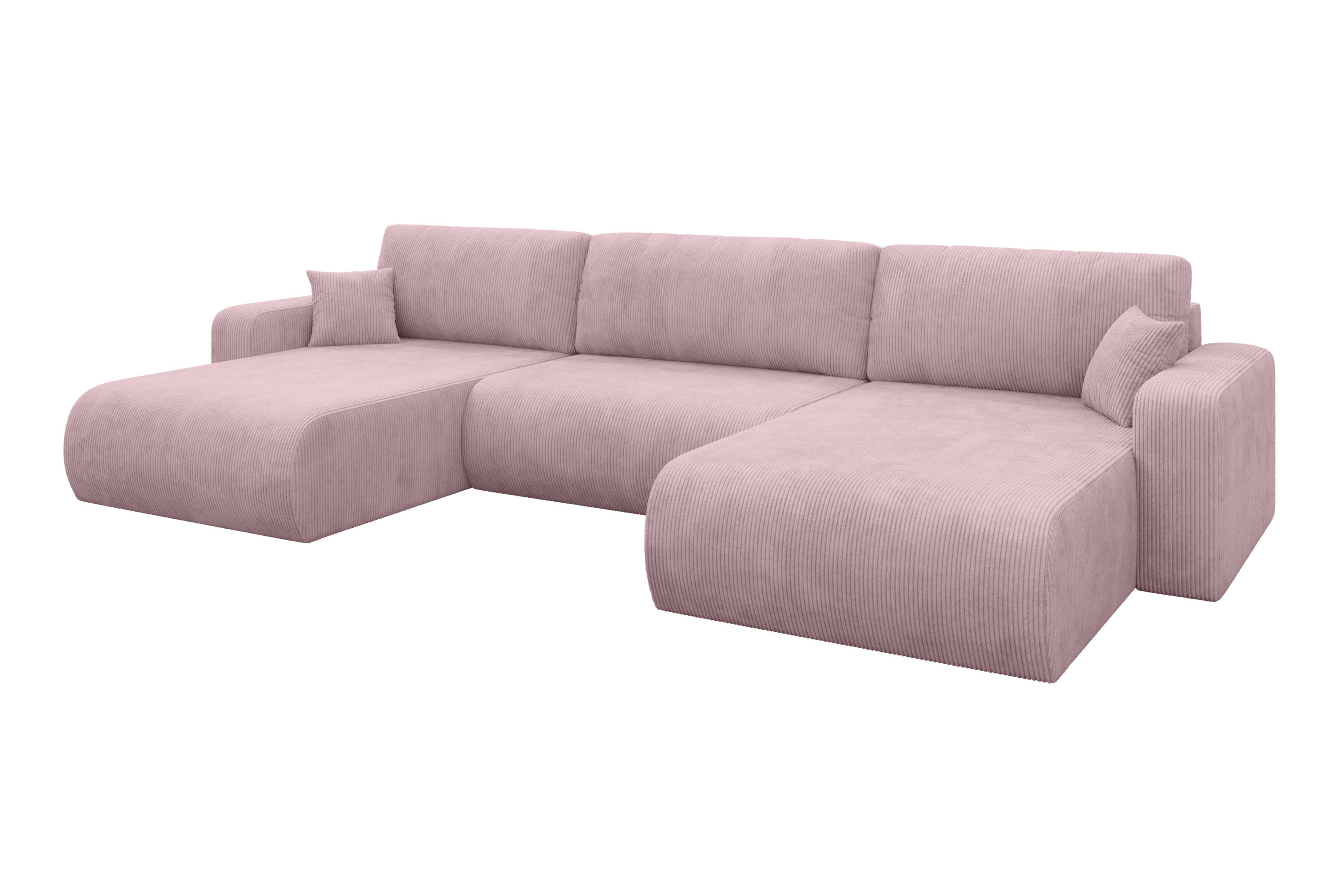 WOHNLANDSCHAFT mit Schlaffunktion und Bettkasten BERY-U 377x193x88 Rosa Cord - Schwarz/Rosa, Holzwerkstoff/Kunststoff (377/88/193cm) - ALTDECOR
