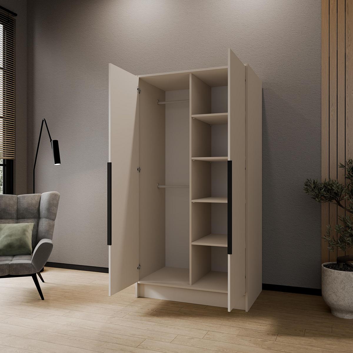 DREHTÜRENSCHRANK BERON 102/200/51 cm Modern Kleiderschrank 2-türig Kaschmir - Kaschmir, Holzwerkstoff (102/200/51cm) - MASSENO