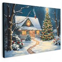 LEINWANDBILD Weihnachten - Weihnachtsbaum - Winter - Zuhause - Schnee Gemälde 60x40 cm - Smaragdgrün, Textil (60/40cm) - MuchoWow