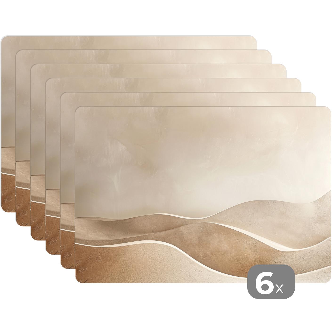 PLATZSETS 6er-Set Beige - Natur - Abstrakt - Modern Tischunterlage 45x30 cm - Champagner, Kunststoff (0.3/45/30cm) - MuchoWow